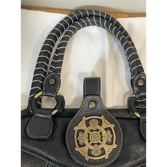 Kate Landry Black Leather Shoulder Bag Buckle Boho Purse - Picture 9 of 11